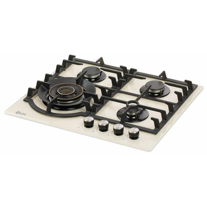 Plita incorporabila LDK Toledo WOK JZ4BEIGE60, Gaz, 4 arzatoare, WOK, Aprindere electrica, Gratare fonta, Siguranta, 60 cm, Bej [1]