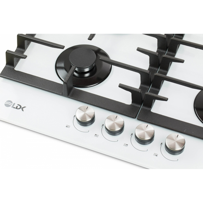 Plita incorporabila LDK Toledo WOK JZ4WHITE60, Gaz, 4 arzatoare, WOK, Aprindere electrica, Gratare fonta, Siguranta, 60 cm, Alb [2]