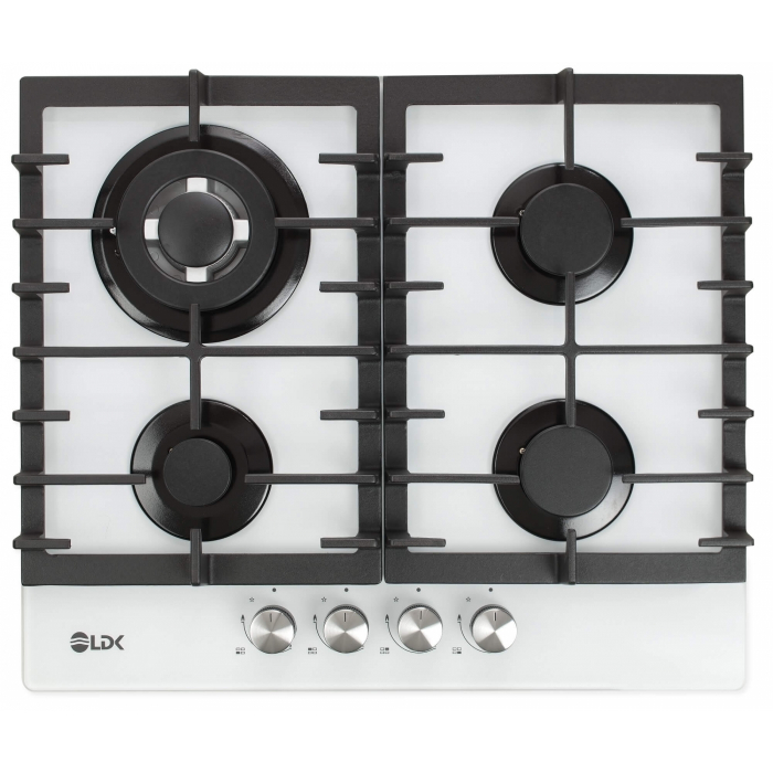 Plita incorporabila LDK Toledo WOK JZ4WHITE60, Gaz, 4 arzatoare, WOK, Aprindere electrica, Gratare fonta, Siguranta, 60 cm, Alb [1]