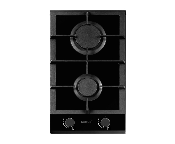 Plita incorporabila Samus PSG-32SG,2 arzatoare pe gaz,Gratar din fonta,Panou de control frontal,Sisteme de siguranta la arzatoare,Aprindere electrica ,Sticla neagra [1]