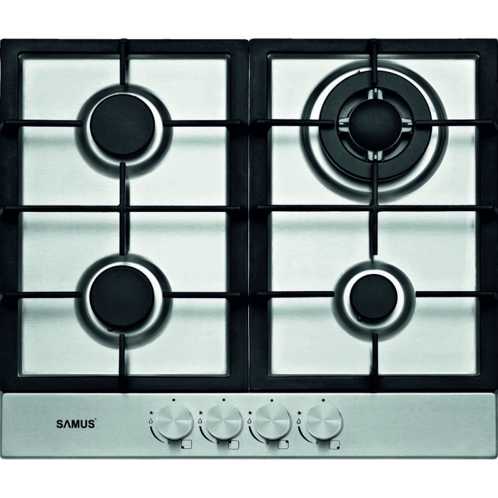 Plita incorporabila Samus PSG-64SX2, 4 arzatoare pe gaz, Sistem de siguranta, Gratar fonta, Arzator Wok, Inox [1]