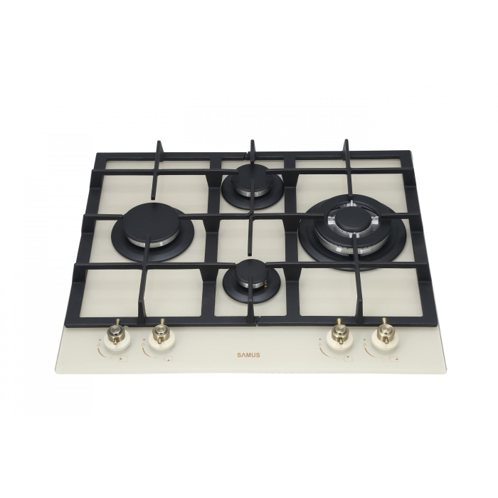 Plita incorporabila Samus PSG-64VG1,4 arzatoare pe gaz,Gratare din fonta ,Panou de control frontal,Sisteme de siguranta la arzatoare,Aprindere electrica ,Sticla bej [2]