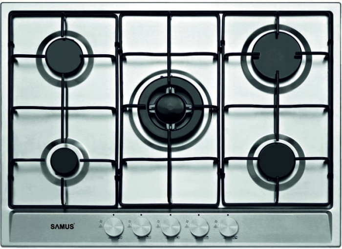 Plita incorporabila Samus PSG-75SX, 5 arzatoare pe gaz, Sistem de siguranta, Aprindere electrica, Arzator Wok, Inox [1]