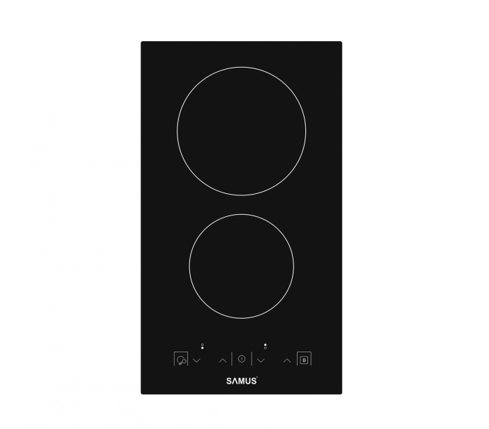 Plita incorporabila Samus PSVE-32BG3,Putere totala 3000 W,2 zone de gatit,Setari putere in 9 trepte,Panou Touch Control,Timer digital 99 min,Functia impuls,Neagra [1]