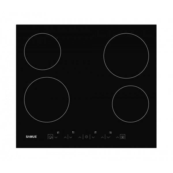 Plita incorporabila Samus PSVE-64BG3,Putere totala 5800 W,4 zone de gatit,Setari putere in 9 trepte,Panou Touch Control,Timer digital 99 min,Rezistenta electronica,Neagra [1]