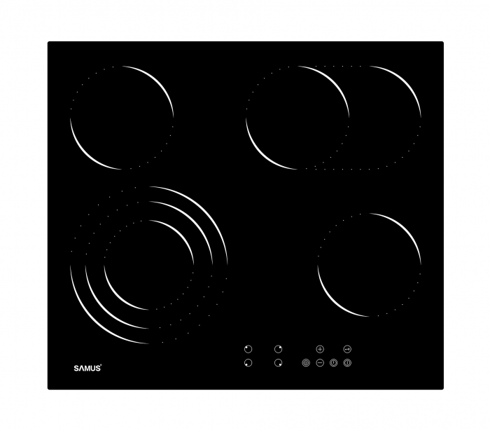 Plita incorporabila Samus PSVE-64BG10,vitroceramica,Putere totala maxima 6800 W,4 arzatoare,Setari putere in 9 trepte,Panou "Touch Control",Rezistenta electronica,Sticla neagra [1]