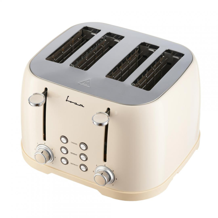 Prajitor de paine Fram FTP-800CR, 1600W, 4 felii, 6 nivele de rumenire, tavita detasabila pentru firimituri, Crem [2]