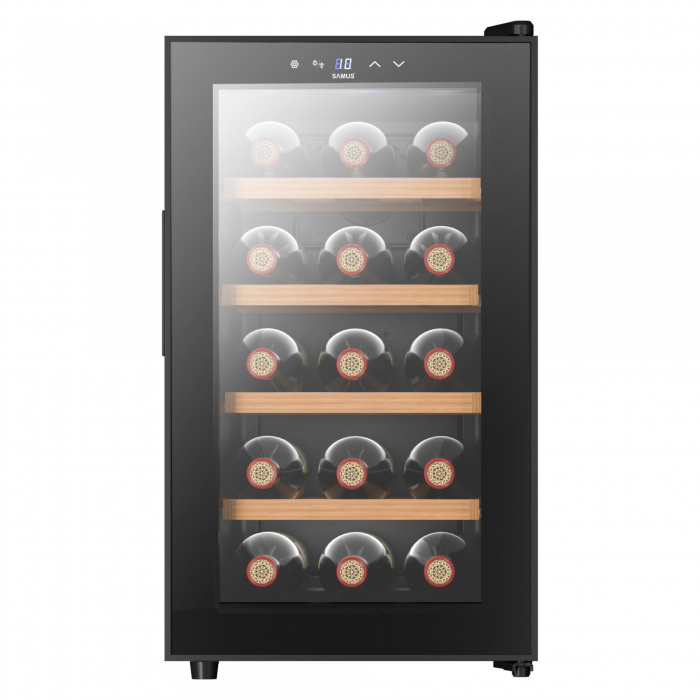 Racitor pentru vin termoelectric Samus SRV50LM15,Capacitate 15 sticle,Mod racire: termoelectric,Panou control tactil cu afisaj electronic,Temperatura interioara 11 - 18Â°CIluminare interioara LED,Negr [1]
