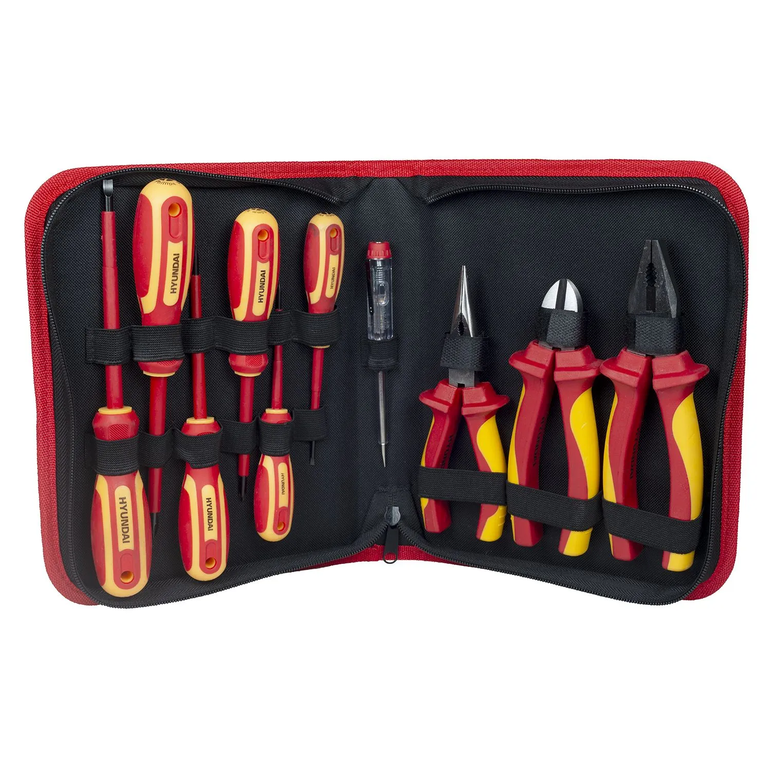 Set 10 scule de mana VDE 1000V Hyundai HY-59415, material crom vanadiu,Rosu inchis [1]