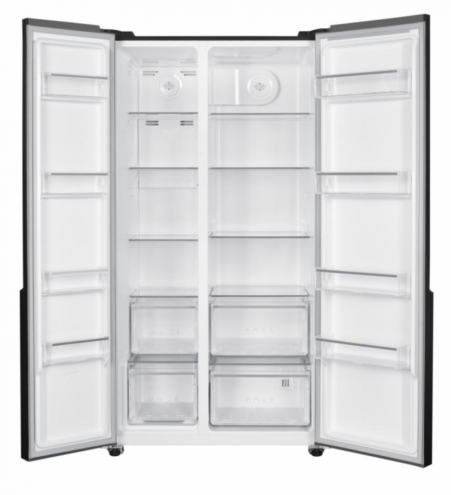 Side by side Heinner HSBS-HM532NFGBKE++,532 l, Full No Frost, Clasa E, Display touch, Blocare acces copii, H 177 cm, Sticla neagra [4]