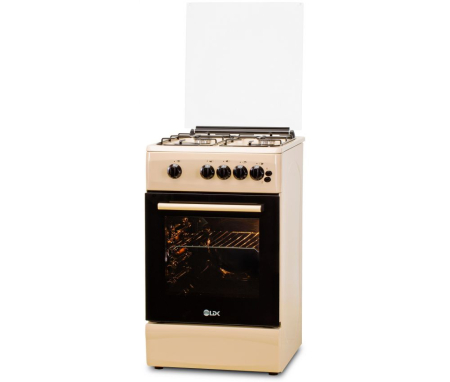 Aragaz - Aragaz LDK 5060 GRAI Crem RMV, Gaz, 4 Arzatoare, Siguranta, Grill, Rotisor, Aprindere, Iluminare, Capac sticla, Crem