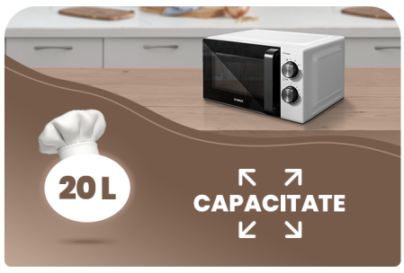 Cuptoare cu microunde - Cuptor cu microunde Samus SMC-20MW1, 20 l, Putere 700 W, 6 Nivele Putere, Timer 30 minute,Alb