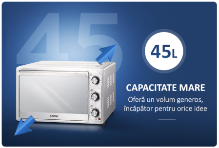 Cuptoare electrice - Cuptor electric Albatros A45CRX2,45 litri,1800 W,Rotisor, Convectie, Control temp. de la 90Â°C la 230Â°C,Inox