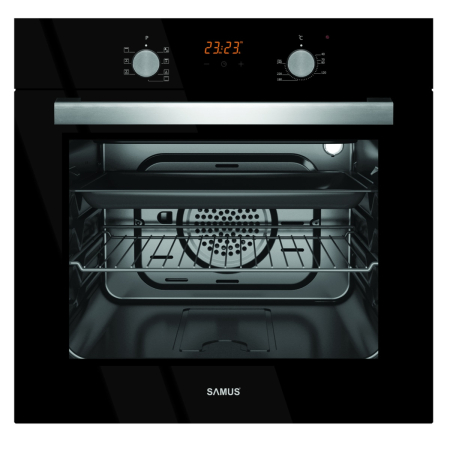 Cuptoare incorporabile - Cuptor incorporabil Samus SC619EGV,2200 W,56 l,7 functii,Ventilator,Grill electric 2000 W,Timer analogic,Ventilatie tangentiala de racire,Clasa energetica A,Negru