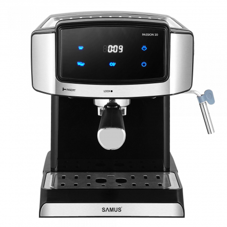 Espressoare - Espressor manual Samus PASSION 20,850 W,Presiune abur 20 bari,Rezervor apa 1.5 l,Dispozitiv spumare a laptelui,cafea macinata,Negru/Inox