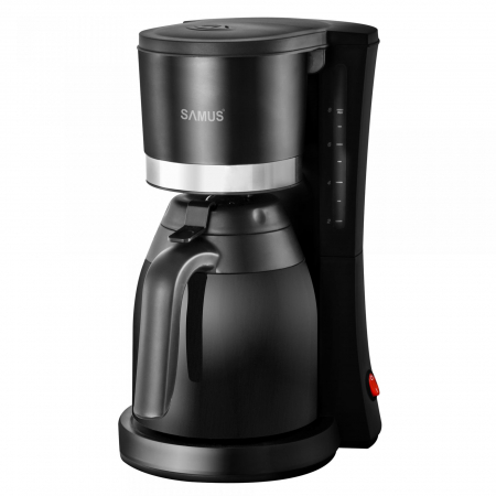 Cafetiere - Filtru de cafea cu cana termos Samus ELITE,800 W,6-8 cesti,Rezervor apa 1 l,Supapa anti-picurare,Cana tip termos,cafea macinata,Negru