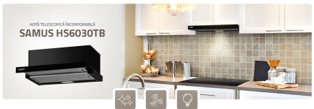 Hote incorporabile  - Hota incorporabila telescopica Samus HS6030TB, 60 cm,300 mc/h, 1 motor, 67 W, Clasa C, neagra