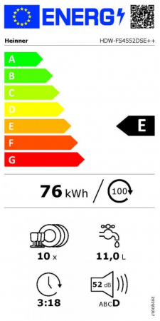Masini de spalat - Masina de spalat vase Heinner HDW-FS4552DSE++, clasa energetica E, 10 seturi, control electronic, 5 programe de spalare, program Rapid 30’, program Pahare/Delicate, program Intensiv, program ECO, opti