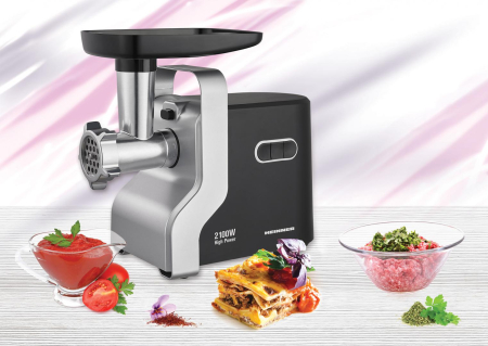 Masina de tocat Heinner MG-2100BKSL, 2100 W, Accesoriu rosii, Cutit Inox, Negru/Argintiu [2]