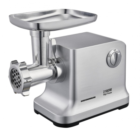 Electrocasnice pentru bucatarie - Masina de tocat Heinner MG-2100SS, 2100W, Accesoriu rosii, Accesoriu carnati, Cutit si site inox, Silver