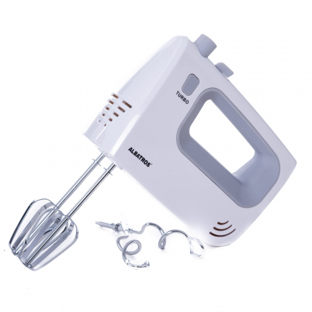 Mixere - Mixer de mana Albatros MXA300, 300 W, 5 trepte de viteza, functie Turbo, carlige framantare, tel amestecare, alb