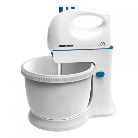 Mixere - Mixer cu bol Heinner Charm HMB-350BL, 300W, 5 viteze + turbo, Alb/Albastru