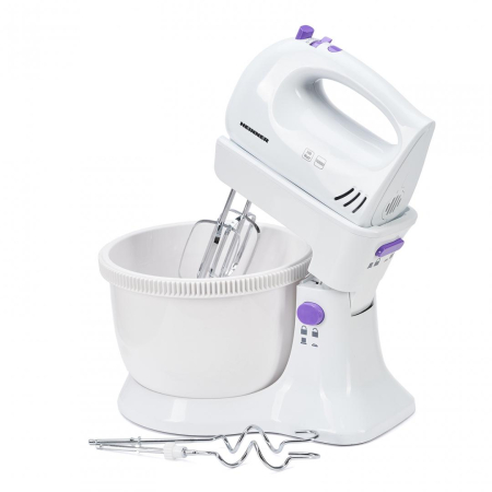 Mixer cu bol Heinner HMB-350UV Charm, 300W, 5 viteze + turbo, Alb/Mov [2]