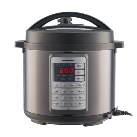 Aparate de gatit - Multicooker sub presiune Heinner Alacarte 38BK HPCK-38BK, 1000W, 3.8L, 14 programe, gatire sub presiune, presiune maxima 80 kPa (0.8 bar), afisaj LED, Negru/Inox