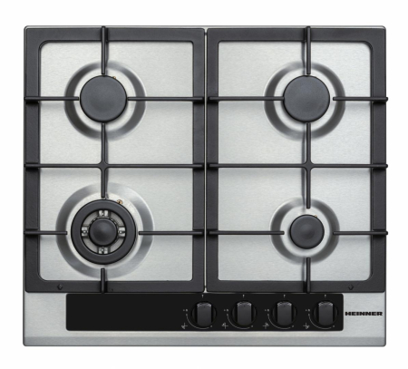 Plite pe gaz incorporabile - Plita incorporabila Heinner HBH-V4IWFFCIX, Gaz, 4 arzatoare, Arzator wok, Aprindere electrica integrata, 58 cm, Inox