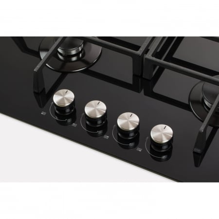 Plite pe gaz incorporabile - Plita incorporabila LDK Cordoba WOK JZ4BK60, Gaz, 4 arzatoare, WOK, Aprindere electrica, Gratare fonta, Siguranta, 60 cm, Negru