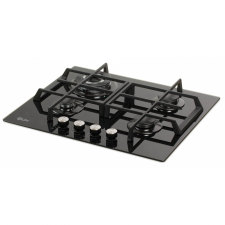 Plite pe gaz incorporabile - Plita incorporabila LDK Cordoba WOK JZ4BK60, Gaz, 4 arzatoare, WOK, Aprindere electrica, Gratare fonta, Siguranta, 60 cm, Negru