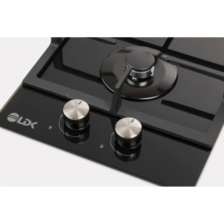 Plite pe gaz incorporabile - Plita incorporabila LDK Linares WOK JZ2BK30, Gaz, 2 arzatoare, Aprindere electrica, WOK, Gratare fonta, Siguranta, 30 cm, Negru