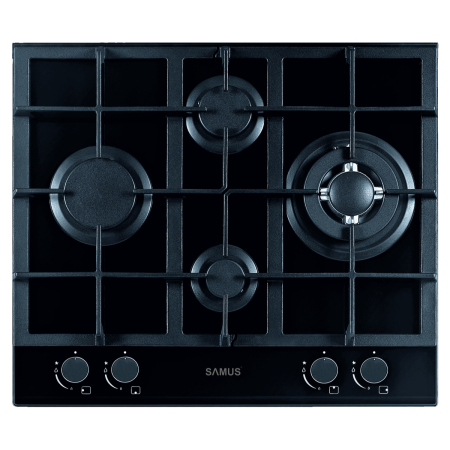 Plite pe gaz incorporabile - Plita incorporabila Samus PSG-64SG2,4 arzatoare pe gaz,1 Arzator WOK,Gratare din fonta ,Panou de control frontal,Sisteme de siguranta la arzatoare,Aprindere electrica ,Sticla neagra