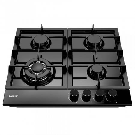 Plite pe gaz incorporabile - Plita Incorporabila Samus PSG-64SMB1,4 arzatoare pe gaz,Panou de control frontal,Sisteme de siguranta la arzatoare,Aprindere electrica la o mana,Neagra