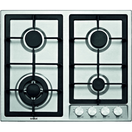 Plite pe gaz incorporabile - Plita incorporabila Samus PSG-64SX1,4 arzatoare pe gaz,1 Arzator WOK,Gratare din fonta,Panou de control lateral,Sisteme de siguranta la arzatoare,Aprindere electrica ,Inox
