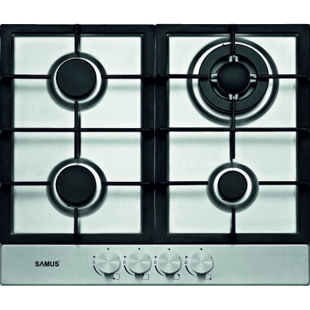 Plite pe gaz incorporabile - Plita incorporabila Samus PSG-64SX2, 4 arzatoare pe gaz, Sistem de siguranta, Gratar fonta, Arzator Wok, Inox