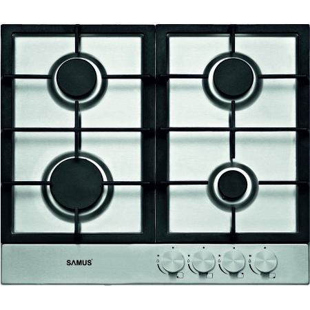 Plite pe gaz incorporabile - Plita incorporabila Samus PSG-64SX3, 4 arzatoare pe gaz, Sistem de siguranta, Gratar fonta, Aprindere electrica, Inox