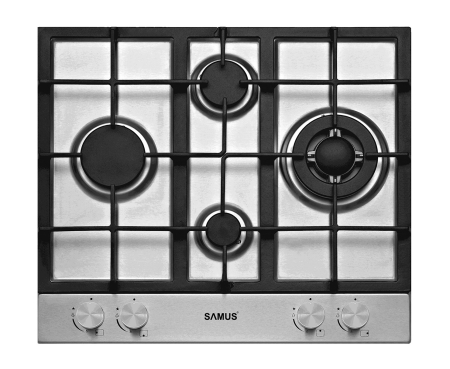 Plite pe gaz incorporabile - Plita incorporabila Samus PSG-64SX6,4 arzatoare pe gaz,1 Arzator WOK,Gratare din fonta,Panou de control frontal,Sisteme de siguranta la arzatoare,Aprindere electrica ,Inox