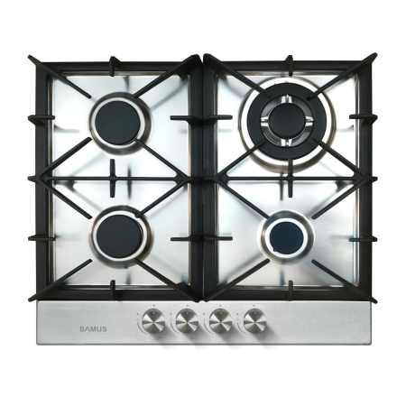 Plite pe gaz incorporabile - Plita incorporabila Samus PSG-64SX7,4 arzatoare pe gaz,Gratare din fonta premium,Panou de control frontal,Sisteme de siguranta la arzatoare,Aprindere electrica ,Inox