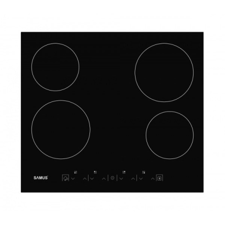 Plite electrice incorporabile - Plita incorporabila Samus PSVE-64BG3,Putere totala 5800 W,4 zone de gatit,Setari putere in 9 trepte,Panou Touch Control,Timer digital 99 min,Rezistenta electronica,Neagra