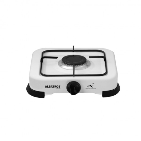 Plita - Plita pe gaz Albatros APG11W,1 arzator,Putere 2,2 kW,Suprafață emailată,Grătar metalic emailat,Alba