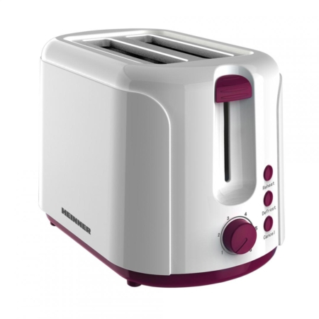 Prajitoare si masini de paine - Prajitor de Paine Heinner Charm TP-750BG, 750W, 6 setari, Alb/Visiniu