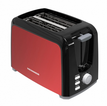 Electrocasnice pentru bucatarie - Prajitor de paine Heinner Tasty 700BKRD HTP-700BKRD, 2 felii, 7 niveluri de rumenire, functii: Decongelare, Reincalzire, Autocentrare a feliilor de paine, Tavita pentru firimituri detasabila, Spatiu d