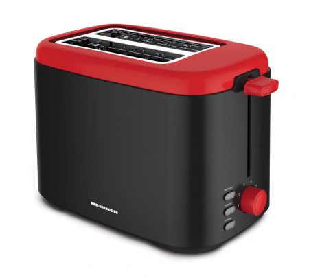 Electrocasnice pentru bucatarie - Prajitor de paine Heinner Wassay 800 HTP-800BKR, 800W, 7 niveluri de rumenire, Negru/Rosu
