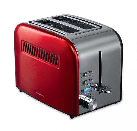 Electrocasnice pentru bucatarie - Prajitor de paine Heinner HTP-850RDIX, 850 W, 7 nivele de rumenire, 3 functii, Rosu/Inox