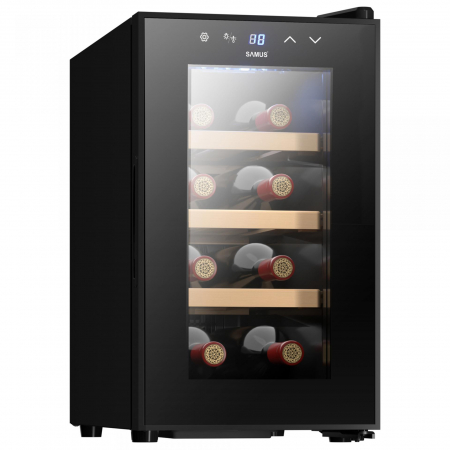 Racitor de vinuri - Racitor pentru vin termoelectric Samus SRV25LM8,Capacitate 8 sticle,Mod racire: termoelectric,Panou control tactil cu afisaj electronic,Temperatura interioara 8 - 18Â°CIluminare interioara LED,Negru