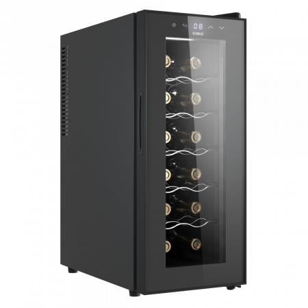 Racitor de vinuri - Racitor pentru vin termoelectric Samus SRV38CR12,Capacitate 12 sticle,Mod racire: termoelectric,Panou control tactil cu afisaj electronic,Temperatura interioara 11 - 18Â°CIluminare interioara LED,Negr