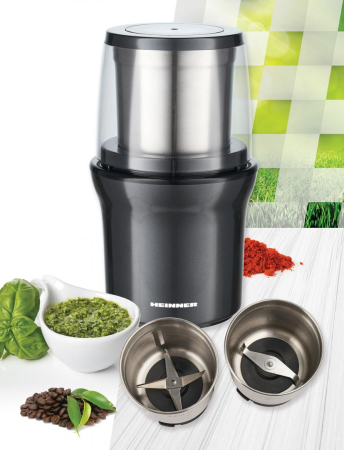 Rasnita de cafea Heinner HCG-200DGIX2,electrica, rasnire umeda si uscata, 200 W, 70g, 2 recipiente, carcasa inox, Gri [3]