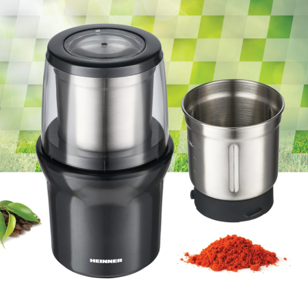 Rasnita de cafea Heinner HCG-200DGIX2,electrica, rasnire umeda si uscata, 200 W, 70g, 2 recipiente, carcasa inox, Gri [4]