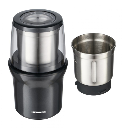 Espressoare & Cafetiere - Rasnita de cafea Heinner HCG-200DGIX2,electrica, rasnire umeda si uscata, 200 W, 70g, 2 recipiente, carcasa inox, Gri